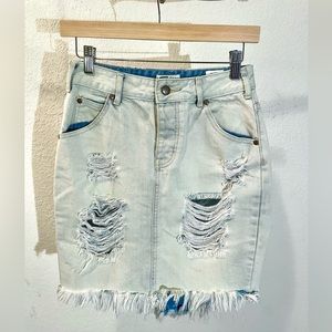 LIRA High-Waisted Distressed Denim Skirt - SIZE 26